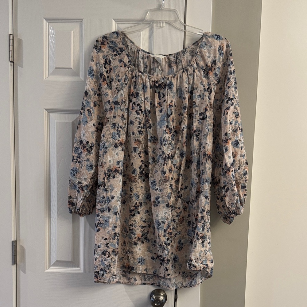 H & M Floral Blouse in Blue and Cream